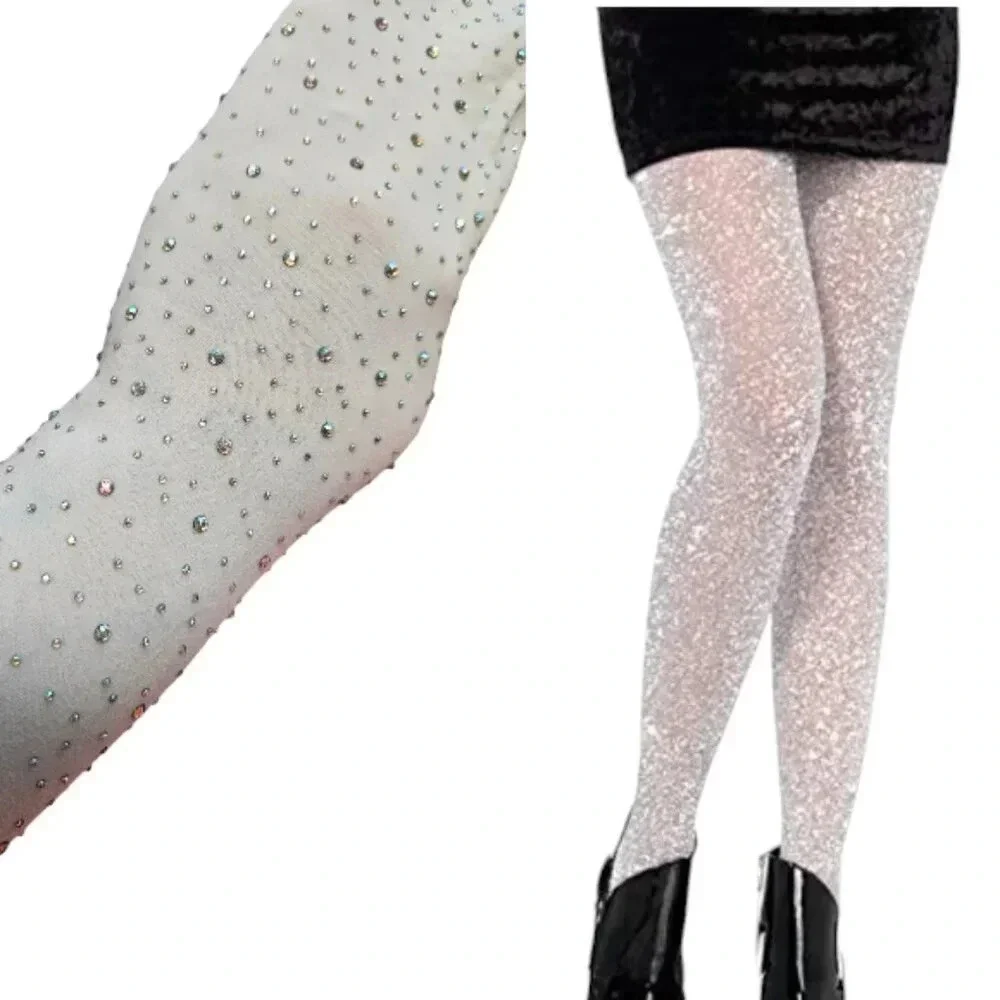 White Sequin Knee High Socks Sparkle White Sexy Sparkle Socks for Dress